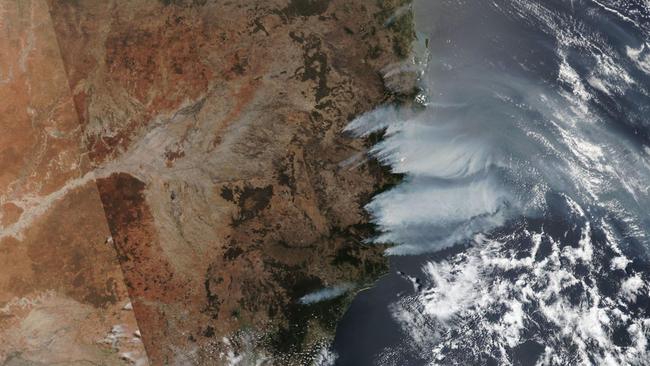 Satellite image shows bushfire smoke spreading across NSW to New Zealand. Picture:NASA