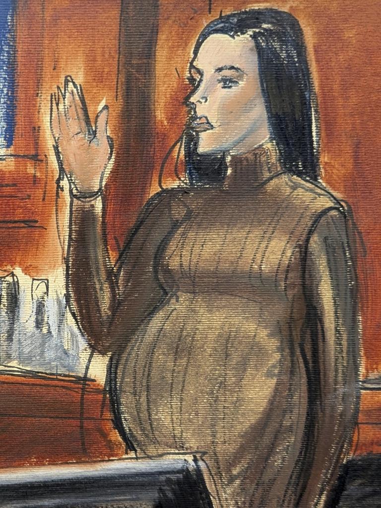 A court sketch shows Cassie Ventura taking an oath in court. Picture: Elizabeth Williams via AP