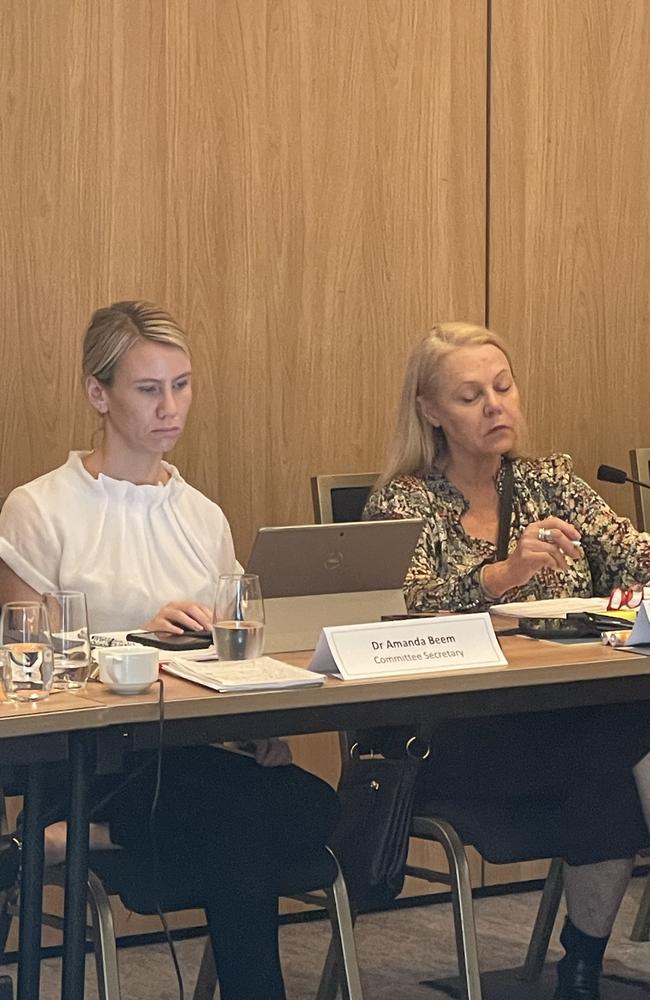 Committee Secretary Dr Amanda Been and Chair Ms Sandy Bolton MP at a Youth Justice Reform Select Committee meeting in Cairns, February 7, 2024.