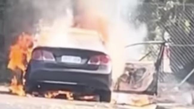 The car was set alight at Kurralta Park about two hours after the shooting. Picture: 7 NEWS