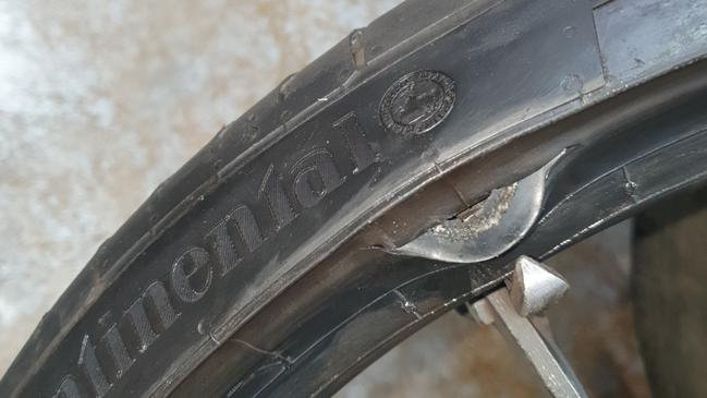 Ms Papava says her tyres were damaged by uneven asphalt on Old South Head Road. Image: Violet Papava.