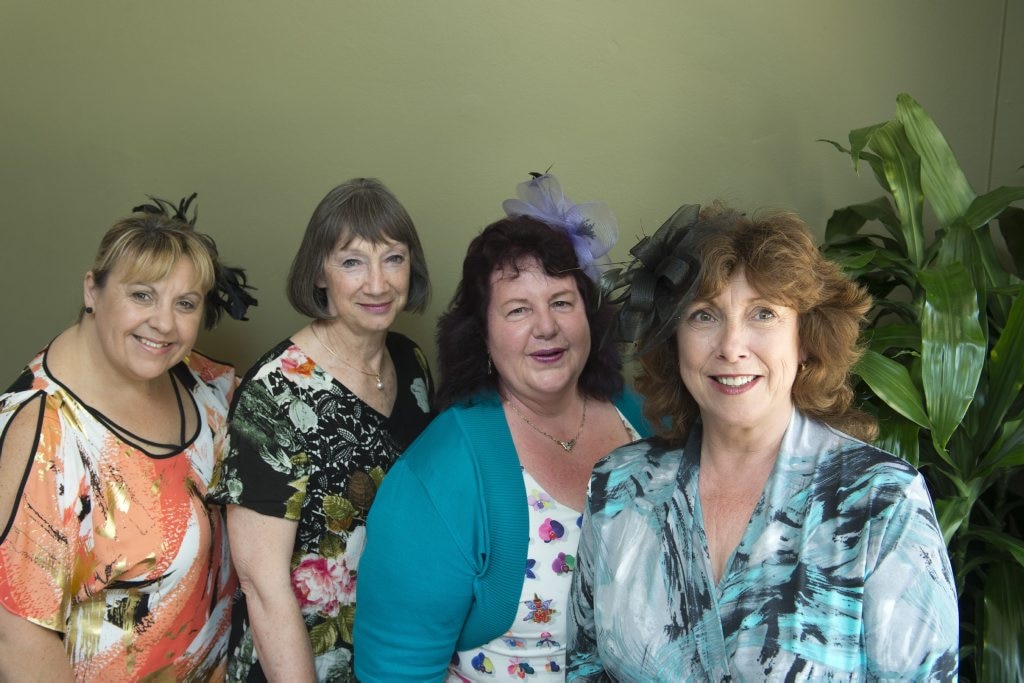 At Toowoomba Hospice Melbourne Cup luncheon are (from left) Fiona Cooper, Roz Wilson, Debbie Hasted and Toni Hynes at Cafe Valetta. Picture: Kevin Farmer