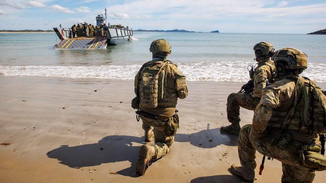 Australian Army soliders from 10th Force Support Battalion's Amphibious Beaching Team during military exercises last year. Picture: ADF