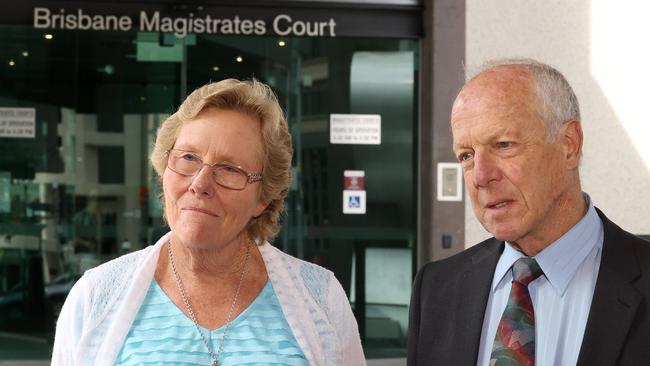 Lawrie and Wendy Brooks at Brisbane Coroners Court on the final day of the inquest into their son Jeffrey’s death. Picture: Liam Kidston.