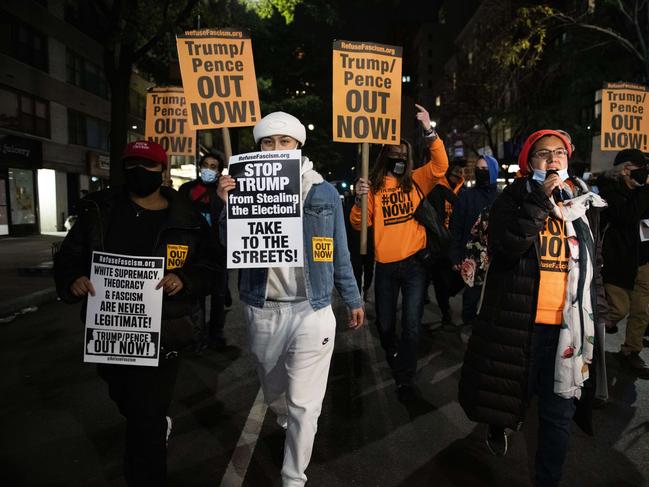 Members of Refuse Fascism march to Washington Square Park in New York City. Picture: AFP