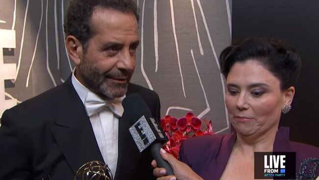 Alex Borstein pulled a face as the reporter clumsily pointed her microphone towards her co-star.