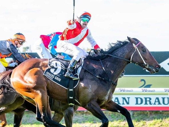 Joker's Grin storms home to win The Quokka at Ascot on Saturday Picture: Western Racepix