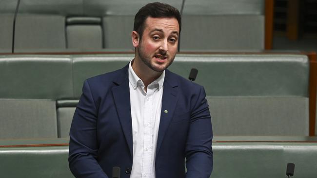 Greens MP Stephen Bates refers Scott Morrison to the Privileges Committee at Parliament House in Canberra. Picture: NCA NewsWire / Martin Ollman