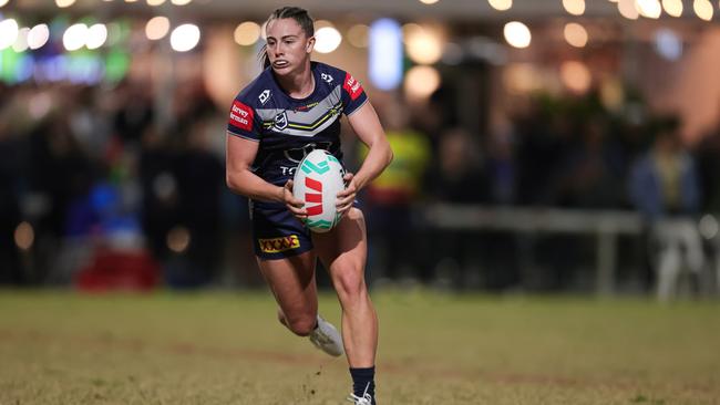 North Queensland Cowboys NRLW player Fran Goldthorp carries the ball during her team's trial match against the Gold Coast Titans. Picture: Alix Sweeney / Cowboys