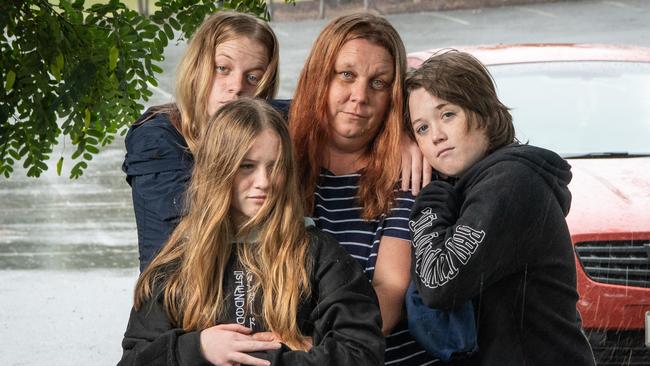 Shikera Maher, with her children Tanesha, 18, Tannayah, 13, and Triston, 15, have been rejected from more than 400 rental applications. Picture: Brad Fleet