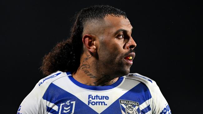 AUCKLAND, NEW ZEALAND - AUGUST 23: Josh Addo-Carr of the Bulldogs looks on during the round 25 NRL match between New Zealand Warriors and Brisbane Broncos at Shaun Johnson Stadium, on August 23, 2024, in Auckland, New Zealand. (Photo by Hannah Peters/Getty Images)