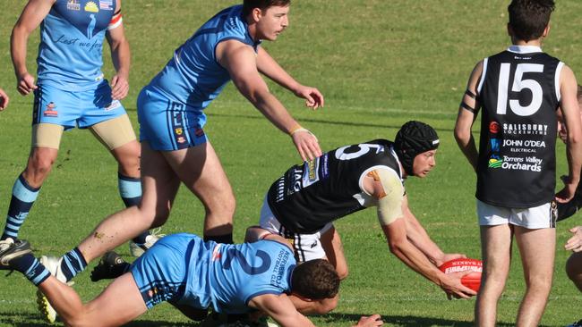 Sam Hanna (head gear) in action for Gumeracha last season. Picture: Russell Millard Photography