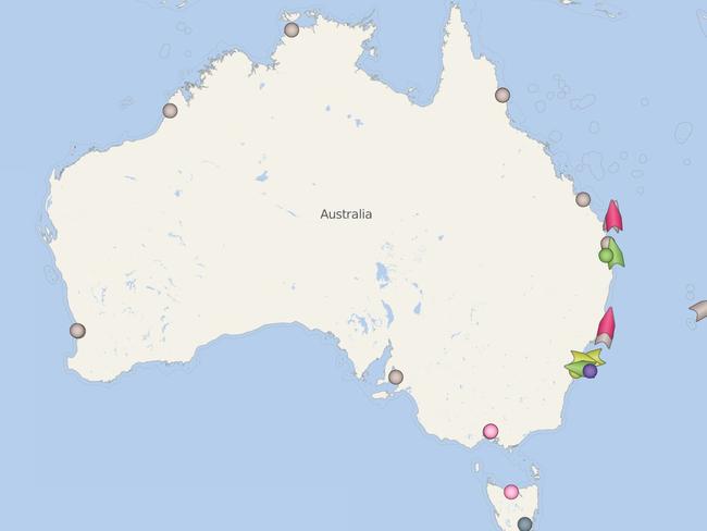 Cruise ships off the coast of Australia on Friday morning. Picture: CruiseMapper