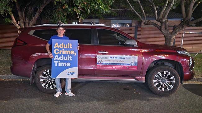 Corrine McMillan's car with an LNP supporter.