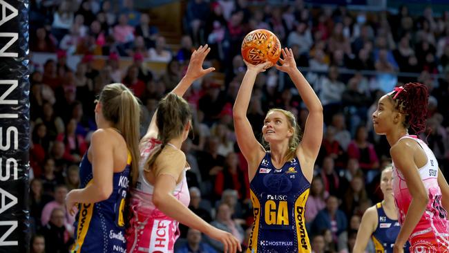 Lightning goaler Steph Wood is under a fitness cloud. Picture: Kelly Barnes/Getty Images