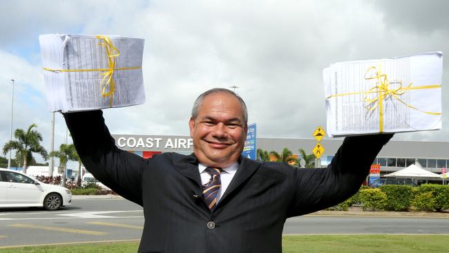 Mayor Tom Tate pictured at the Gold Coast Airport announcing the Light rail to the Airport — he has used his casting vote to back an airport buy-up bid. Picture Mike Batterham