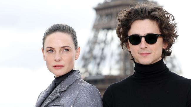 Rebecca Ferguson and Timothee Chalamet at the Dune: Part Two photocall in Paris this month. Picture: Pascal Le Segretain/Getty Images