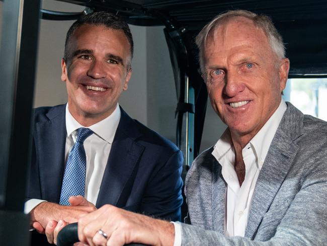 LIV Golf CEO Greg Norman and South Australian premier  Peter Malinauskas in Adelaide