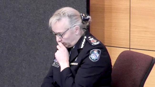 Police Commissioner Katarina Carroll gets emotional as she details being sexually assaulted and harassed early in her career. Picture: Supplied Commission of Inquiry