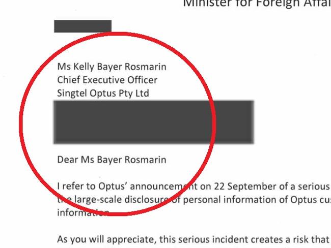 Thumbnail option for letter sent by Penny Wong to Optus.