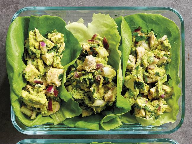 Chicken and avocado lettuce cups diet recipe.