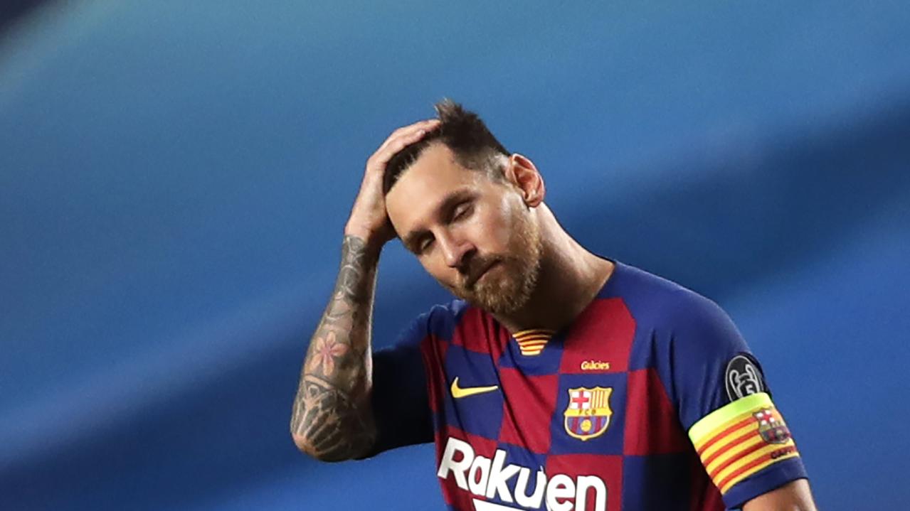 Messi after being hammered by Bayern. Picture: Manu Fernandez / Pool / AFP