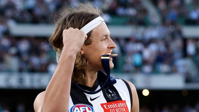 Ginnivan leaves a premiership Pie. (Photo by Dylan Burns/AFL Photos via Getty Images)