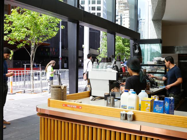 Construction on the light rail is still underway outside Georgie Boy's Coffee Co on George St at Circular Quay. Picture: Gaye Gerard