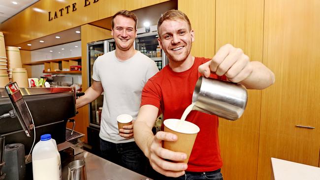 Baristas Lee Jones and Richard Harris at Zu Cafe in Bowen Hills. Picture: Tara Croser