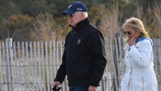 Joe Biden and Jill Biden hit the beach in Lewes, Delaware, on Sunday. Picture: AFP