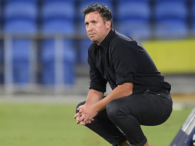 GOLD COAST, AUSTRALIA - MARCH 20: Brisbane Roar coach Robbie Fowler watches on during the round 27 A-League match between the Brisbane Roar and the Newcastle Jets at Cbus Super Stadium on March 20, 2020 in Gold Coast, Australia. (Photo by Albert Perez/Getty Images)