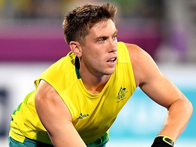 GOLD COAST, AUSTRALIA - APRIL 13: Eddie Ockenden of Australia in action in the semi final match between Australia and England during Hockey on day nine of the Gold Coast 2018 Commonwealth Games at Gold Coast Hockey Centre on April 13, 2018 on the Gold Coast, Australia.  (Photo by Bradley Kanaris/Getty Images)