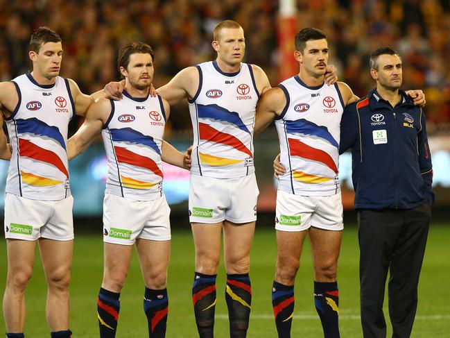 Scott Camporeale (far right) spent nine years at Adelaide. Picture: Sarah Reed