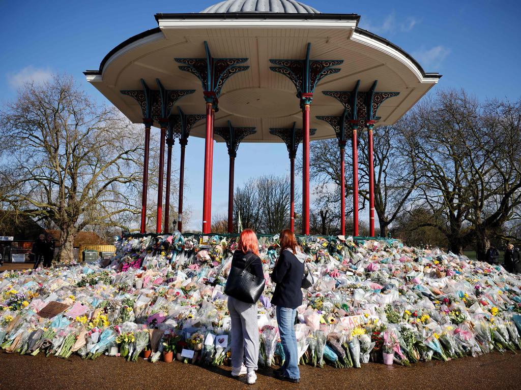 Floral tributes and messages have been left in honour of Sarah Everard. Picture: Tolga Akmen/AFP