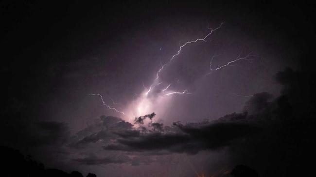 Lightning from storm in Kingaroy. Picture: Heath Pukallus