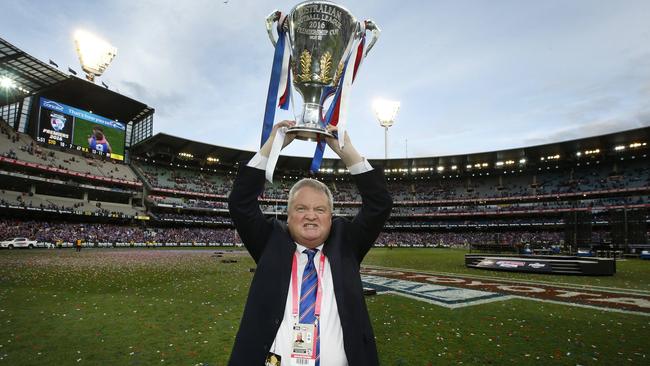 Bulldogs president with the premiership cup. Picture: David Caird