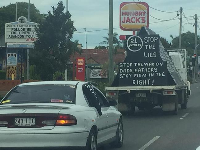 A protest sign on a truck on Ipswich Rd in Brisbane.
