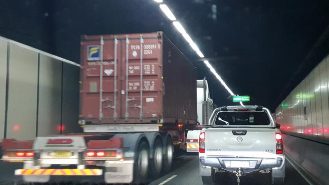 Standstill … Traffic in the M5 tunnel at 9am on Thursday following the crash.