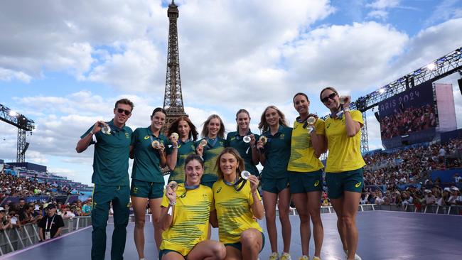 Australia’s swimmers at the Champions Park. Picture: Jack Guez / AFP