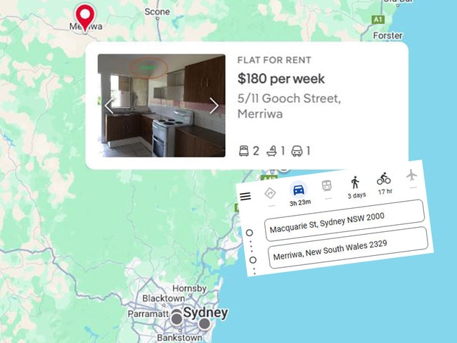 We found the closest $200-a-week two-bedder rental to Sydney ... at Merriwa. It's one of four we found in the state - Merriwa is the closest, left, while Moree was the futherest. And a carpark in the CBD was going for $150. Pictures: Suplied