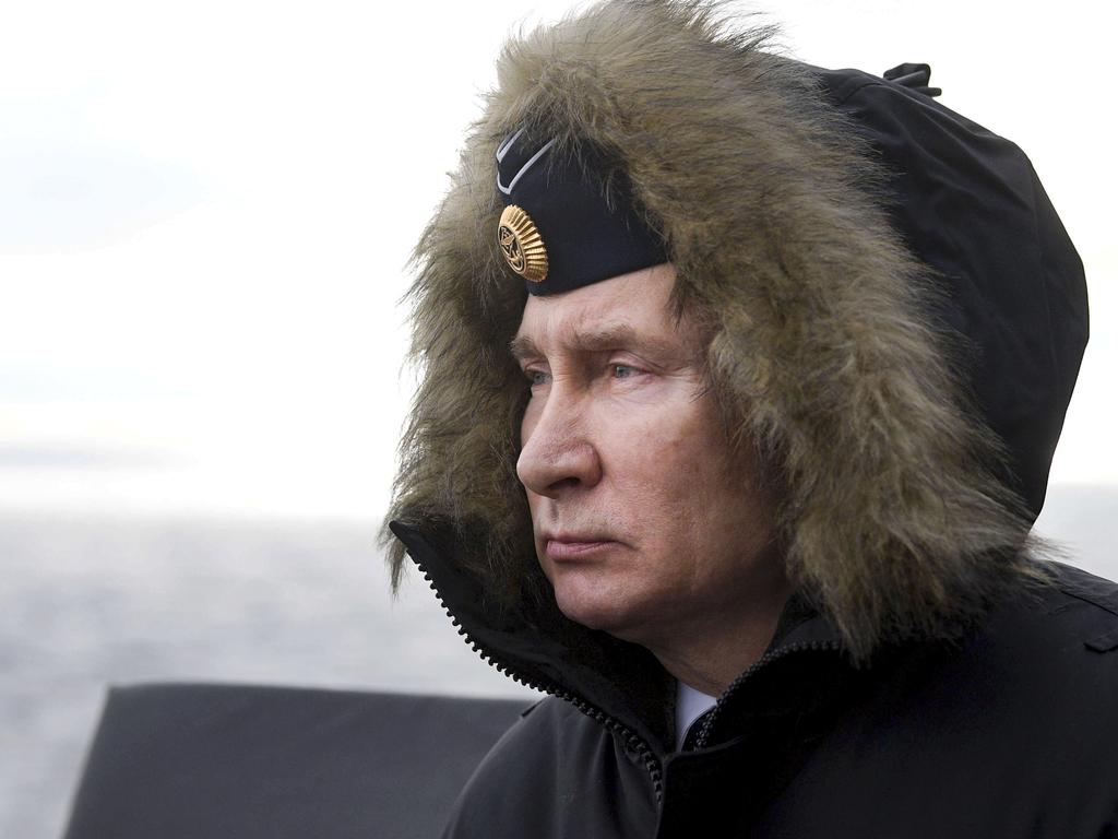 Russian President Vladimir Putin watches a navy exercise from the Marshal Ustinov missile cruiser in the Black Sea earlier this month. Picture: Alexei Druzhinin, Sputnik, Kremlin Pool Photo via AP