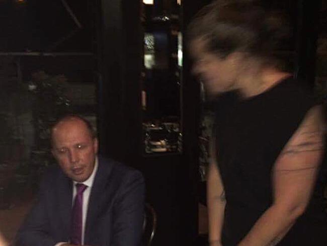 Kristy-Lee Tyrrell confronts Peter Dutton at a swanky restaurant in Manuka, Canberra.