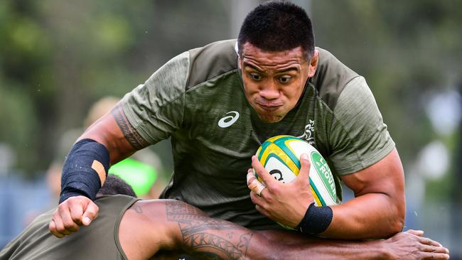 Allan Alaalatoa trains with the Wallabies at Cessnock in the Hunter Valley Picture: Stuart Walmsley/Rugby Australia