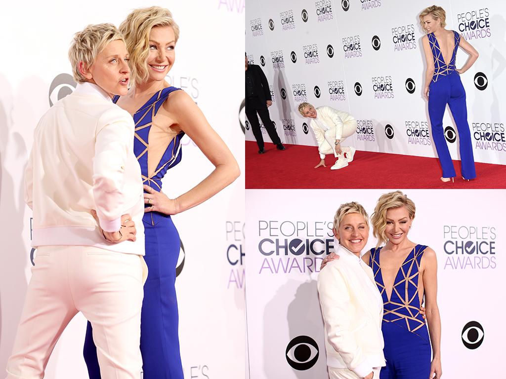 TV personality Ellen DeGeneres (L) and actress Portia de Rossi attend The 41st Annual People's Choice Awards at Nokia Theatre LA Live on January 7, 2015 in Los Angeles, California. Picture: Getty