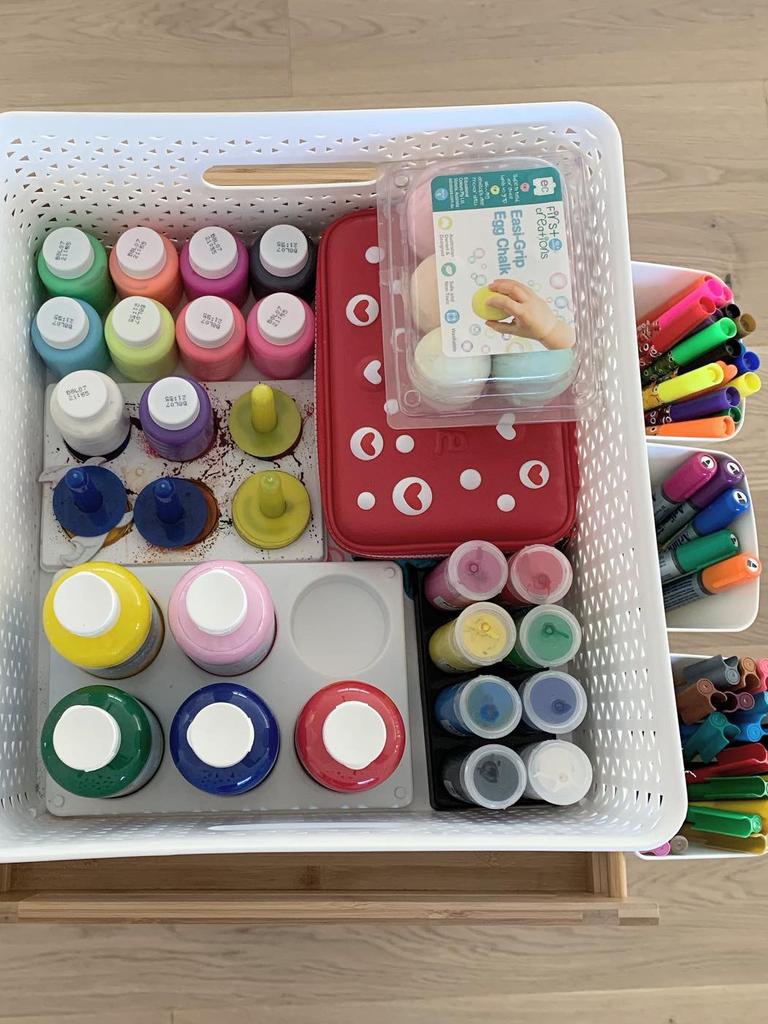 Leilah's craft trolley has all her things neatly stored inside. Picture: Instagram / LittleStrongHome