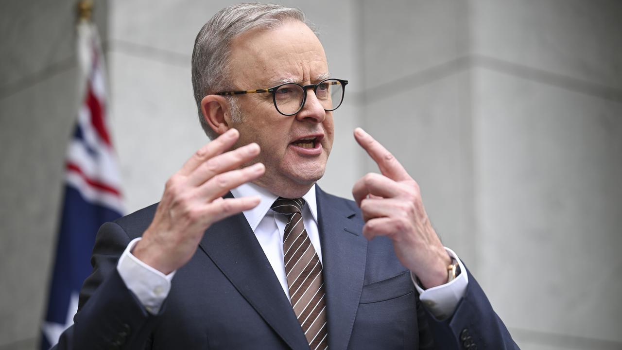 Prime Minister Anthony Albanese holds a press conference at Parliament House in Canberra. Picture: NewsWire / Martin Ollman