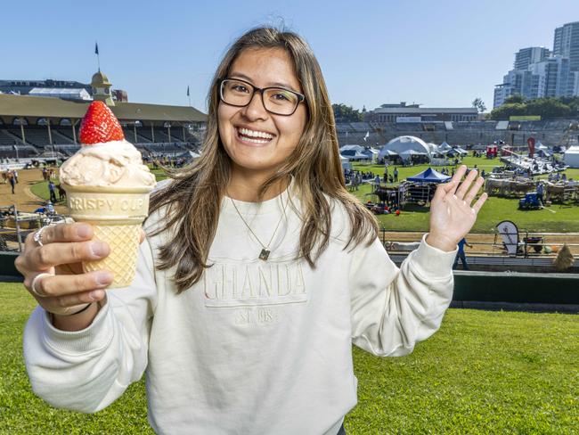 First Strawberry Sundae at day one of the Ekka Royal Queensland Show at Brisbane Showgrounds was purchased by Samantha Loy from Fitzgibbon, Saturday, August 12, 2023 - Picture: Richard Walker