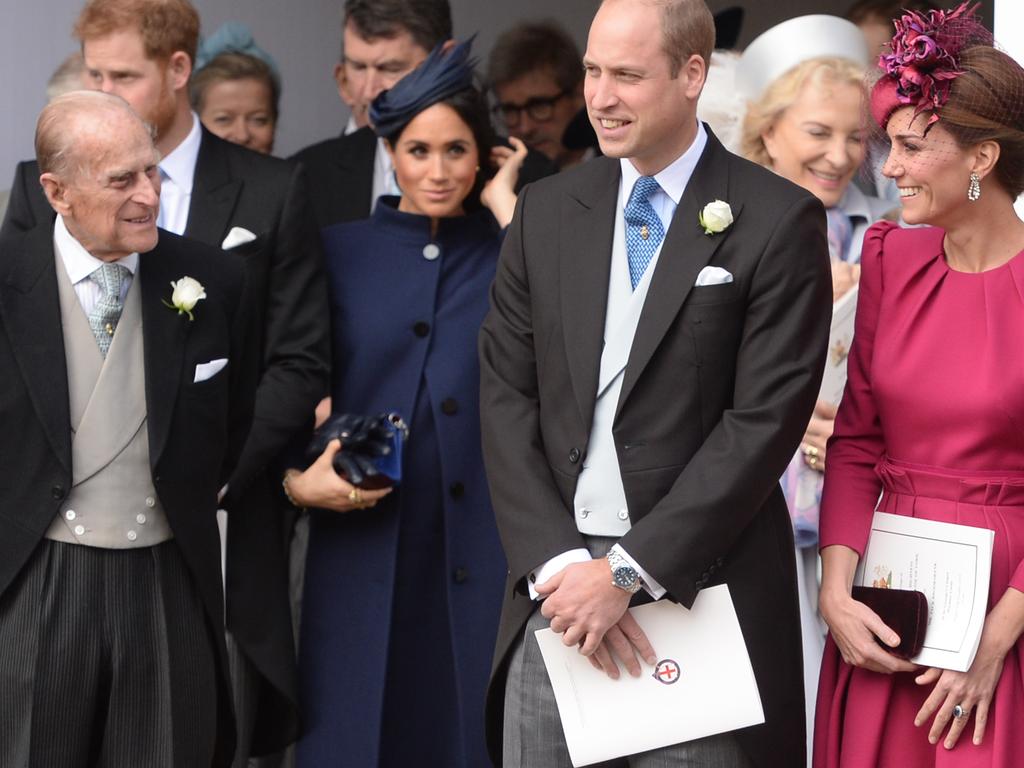 Prince Philip with Prince Harry, Meghan Markle and the Duke and Duchess of Cambridge at Princess Eugenie’s wedding in 2018. Picture: Samir Hussein/WireImage