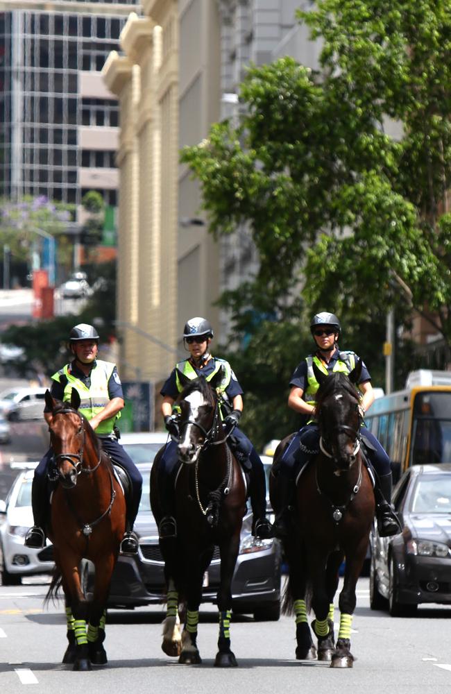 Police on horseback. Picture: Peter Wallis