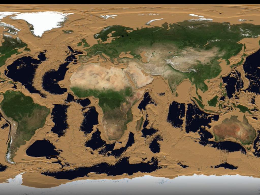 The NASA animation simulates would the Earth would look like if the oceans dried up. Picture: NASA